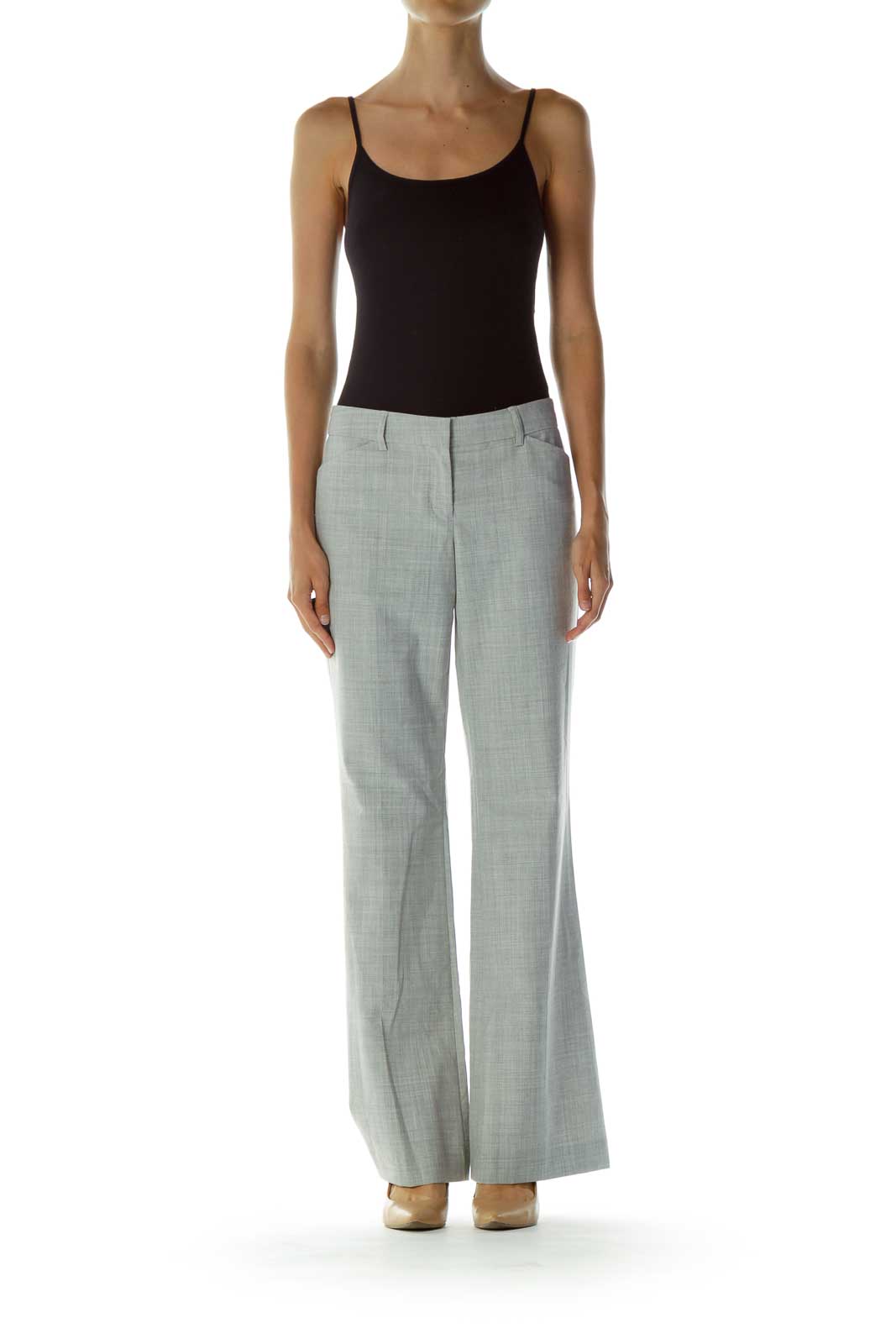 Gray Pocketed Zipper-fly Wide-Leg Pants