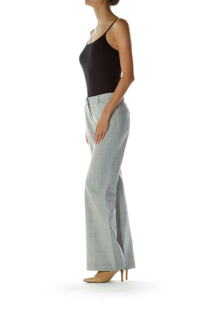 Gray Pocketed Zipper-fly Wide-Leg Pants