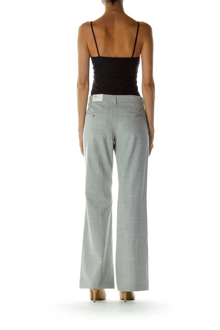 Gray Pocketed Zipper-fly Wide-Leg Pants