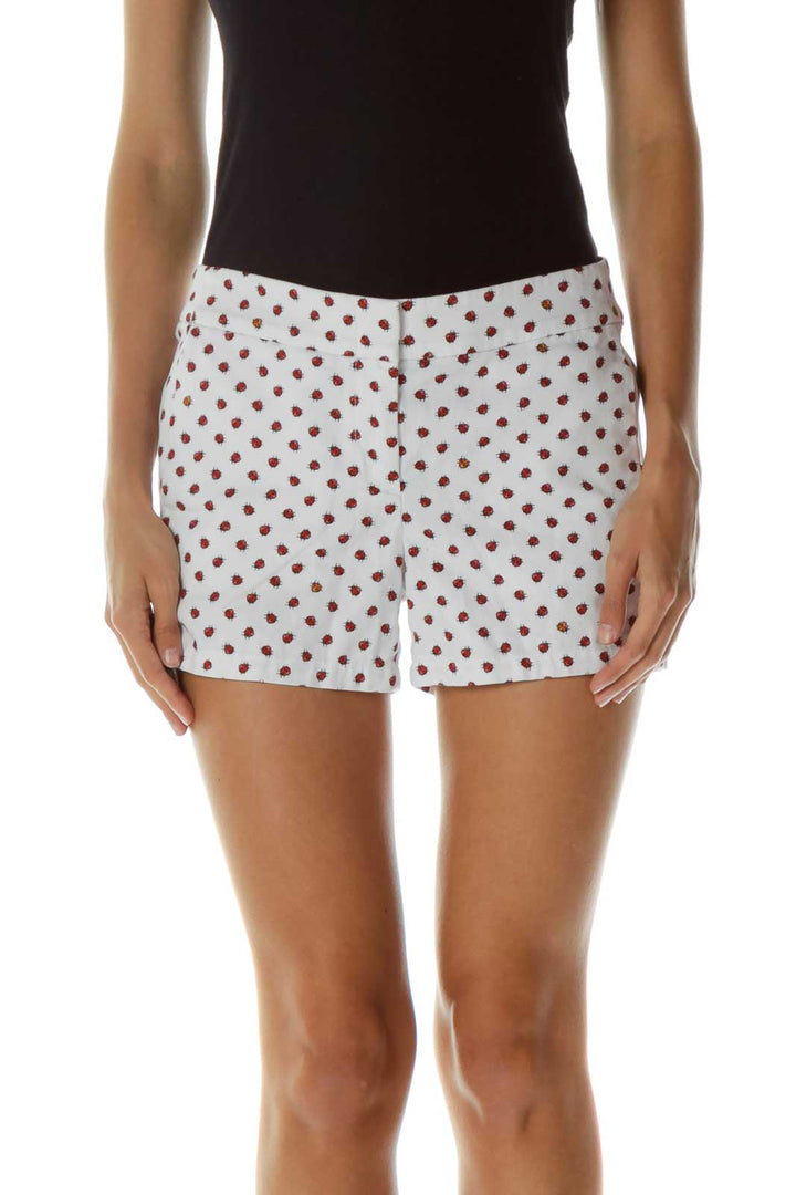 White Ladybug Print Shorts