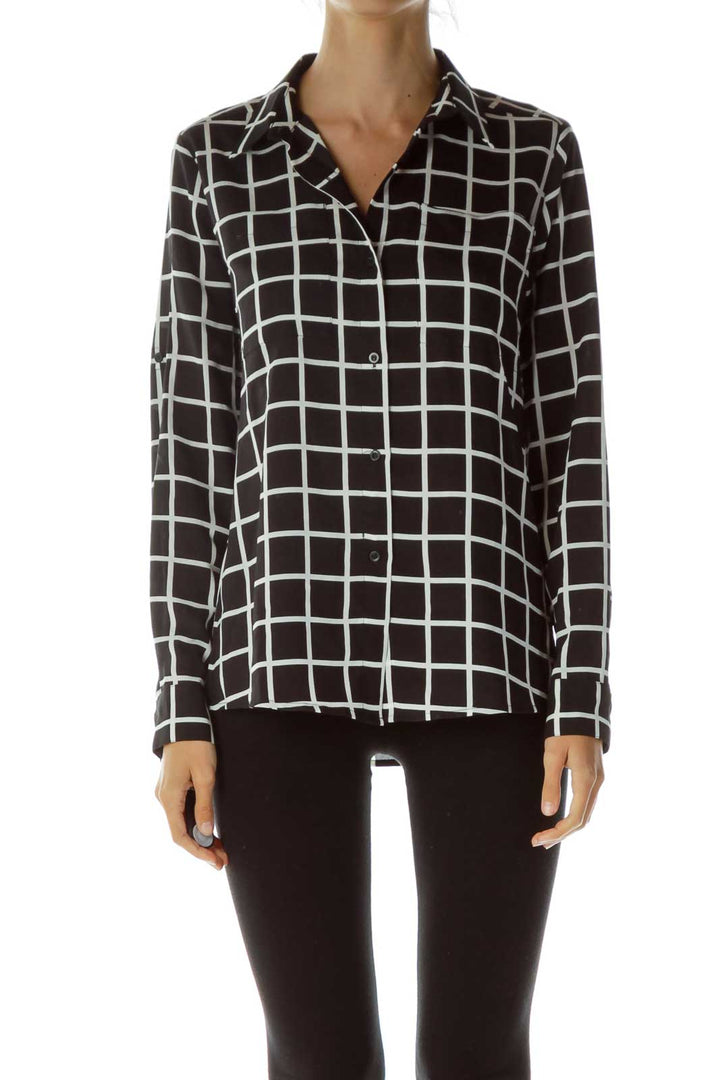 Black White Geometric Print Blouse