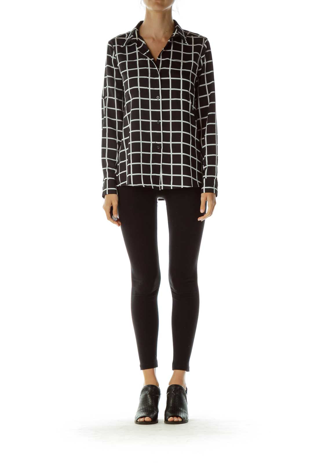 Black White Geometric Print Blouse