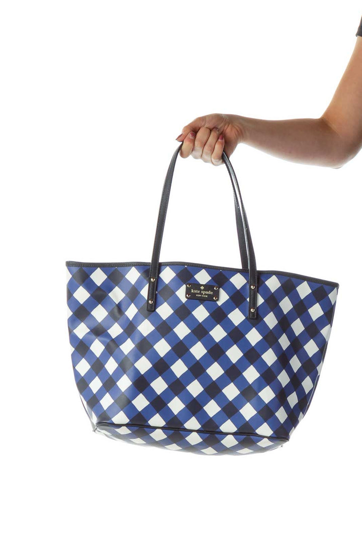 Blue White Checkered Tote Bag