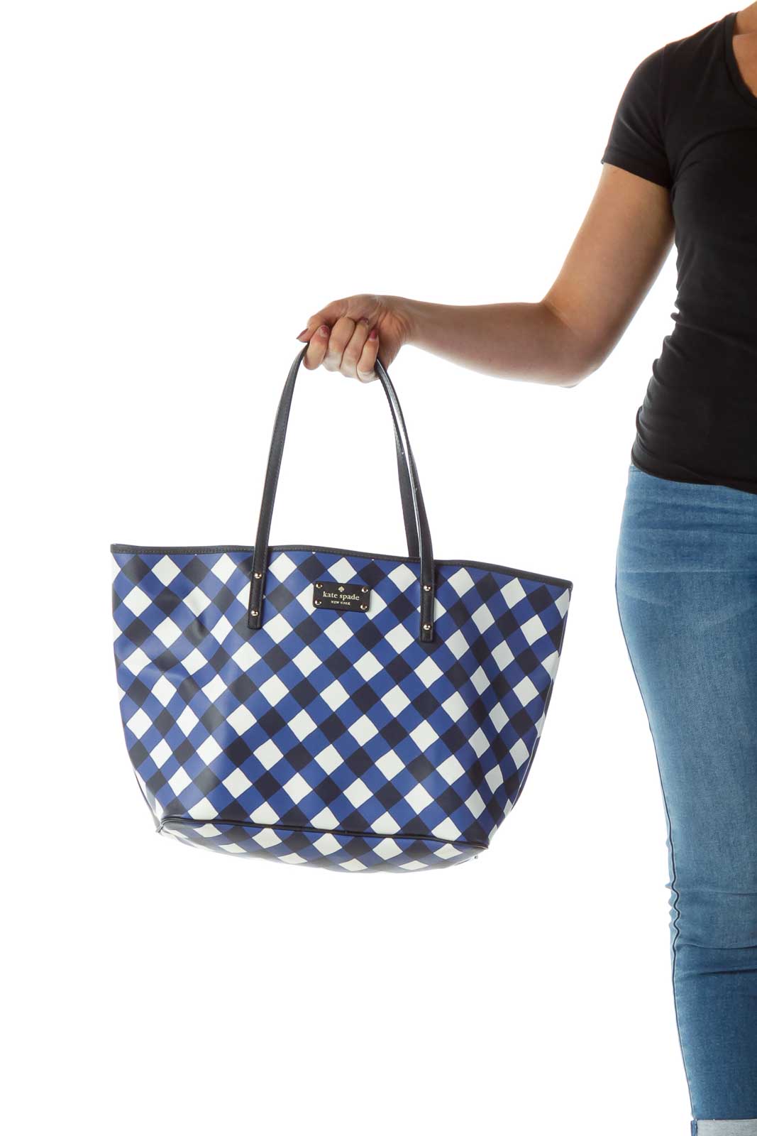 Blue White Checkered Tote Bag