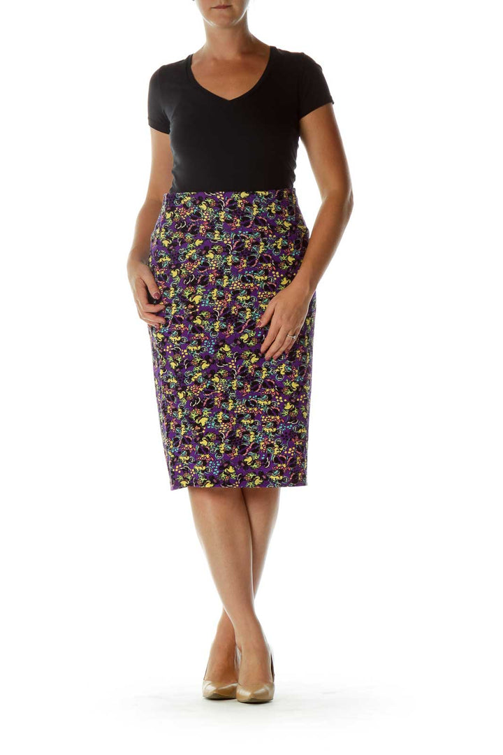 Purple Minnie Mouse Print Pencil Skirt