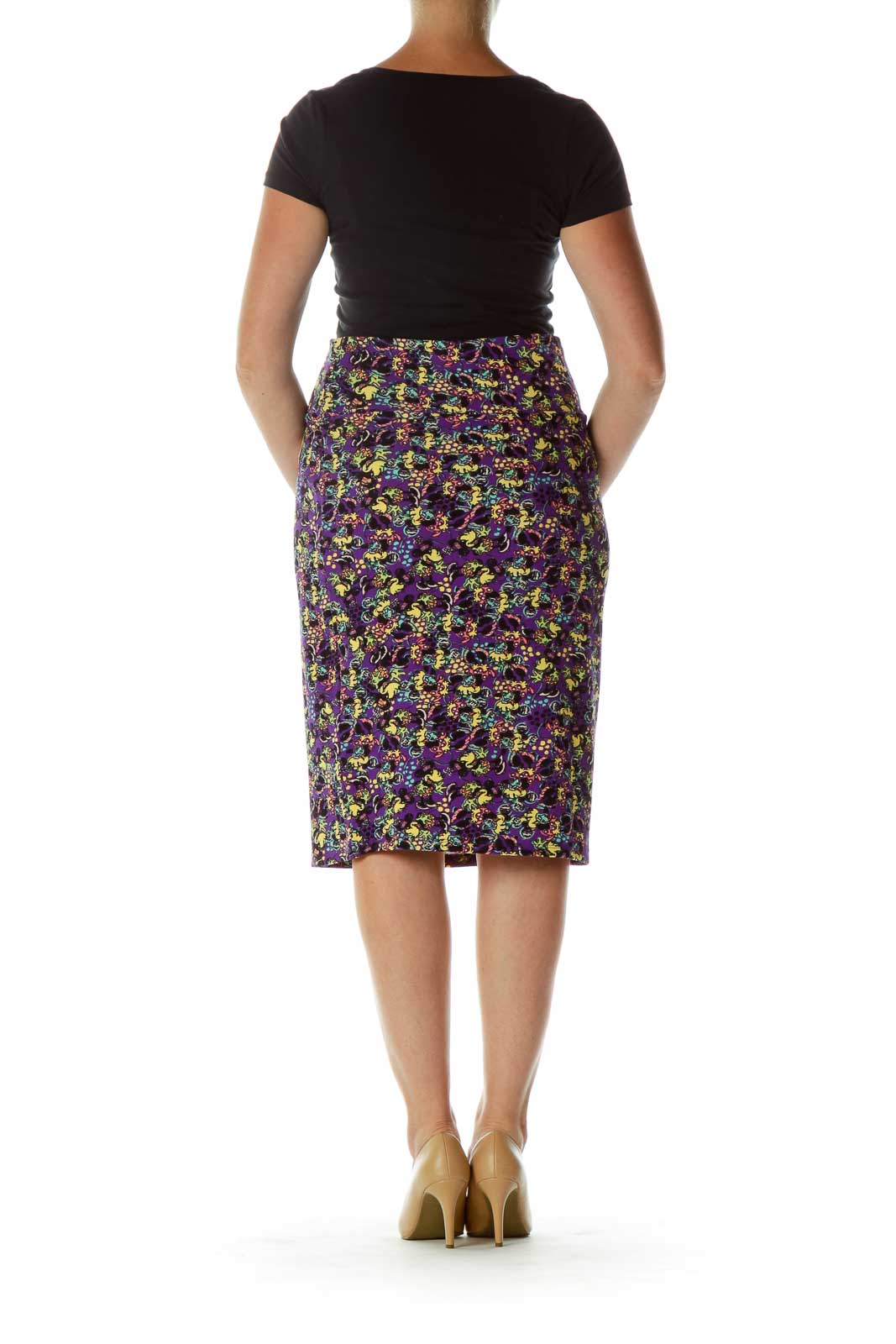 Purple Minnie Mouse Print Pencil Skirt