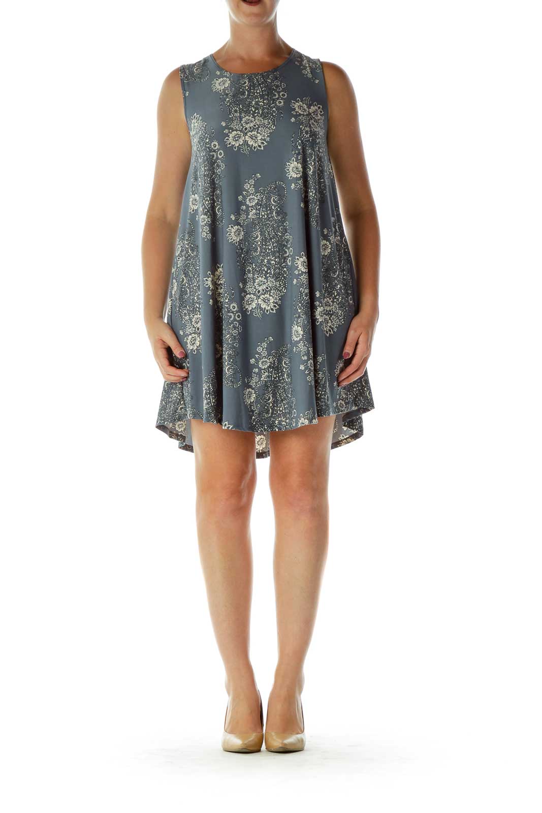 Blue Cream Floral Print Tent Dress