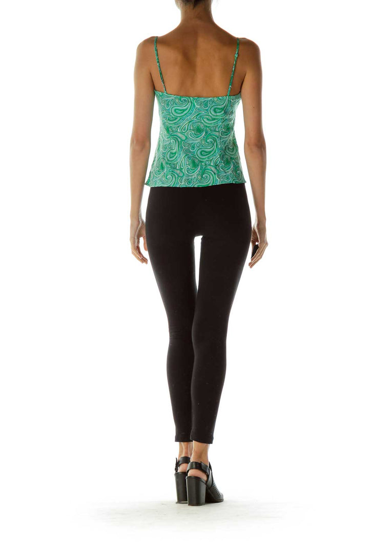 Green Blue Paisley Silk Tank Top