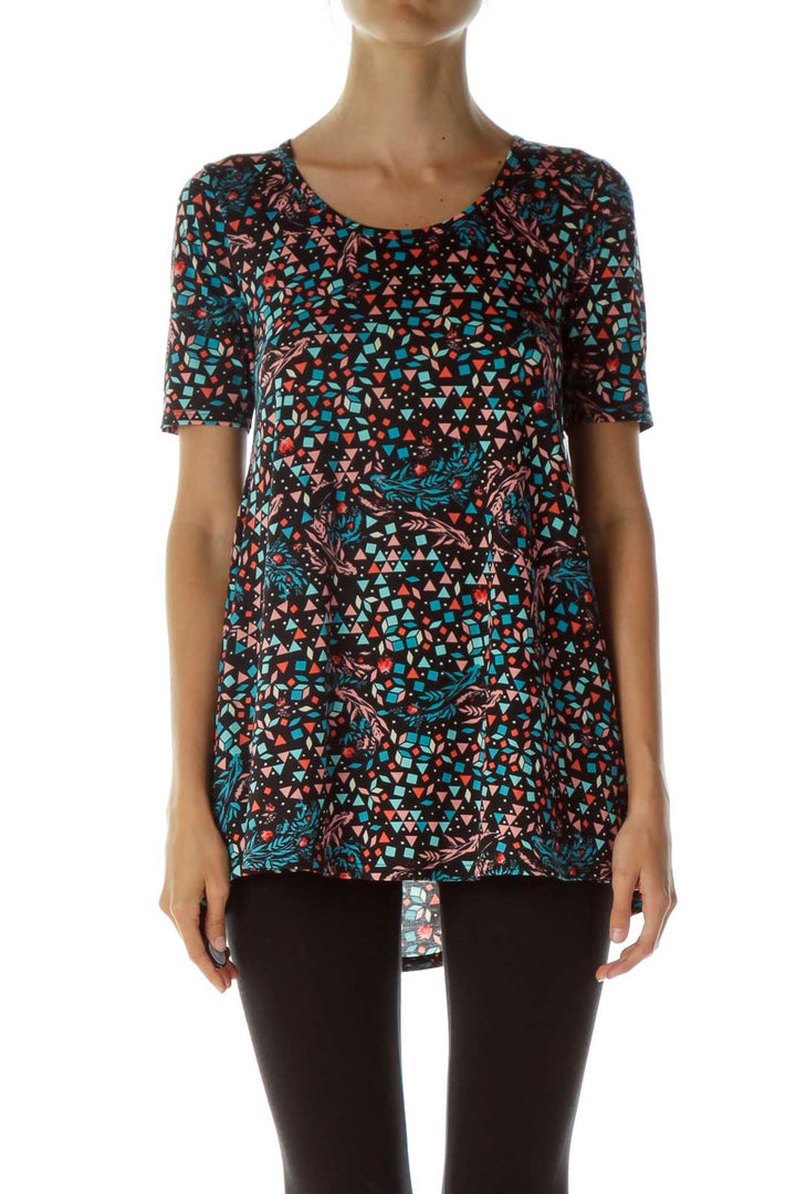 Black Multicolor Print T-Shirt