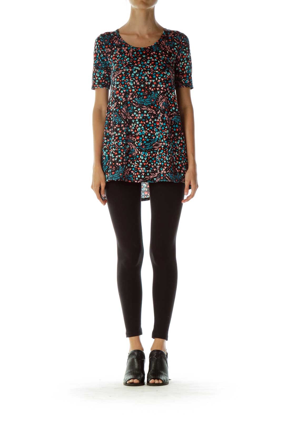 Black Multicolor Print T-Shirt