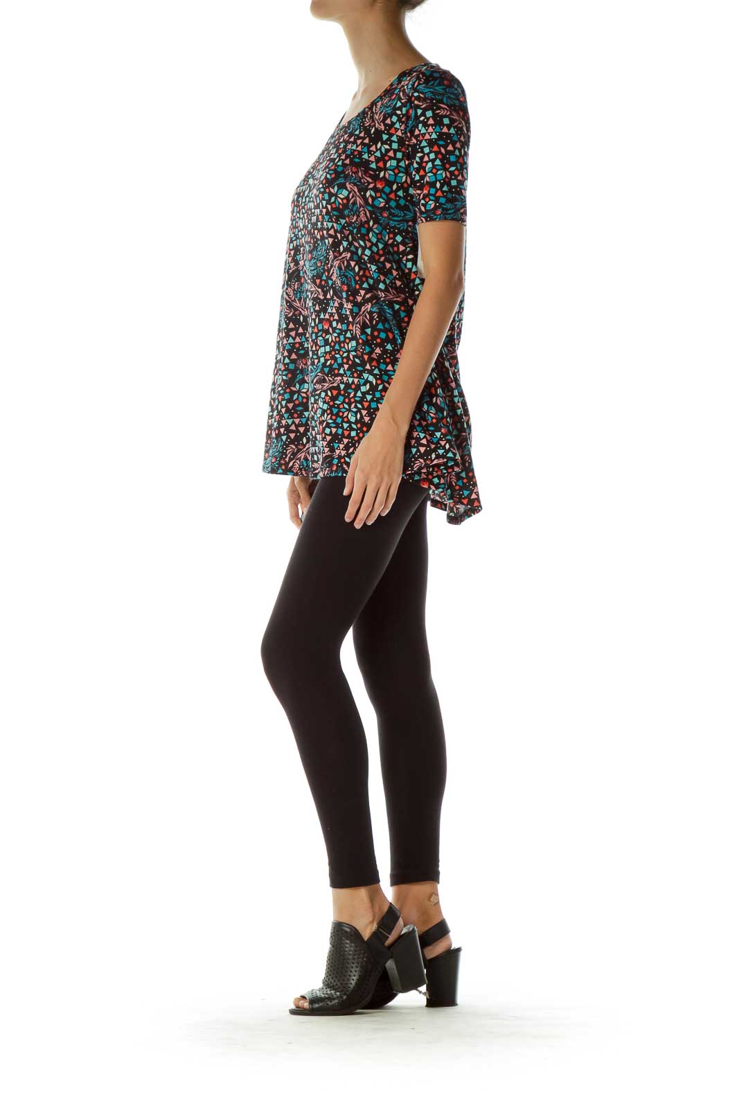 Black Multicolor Print T-Shirt