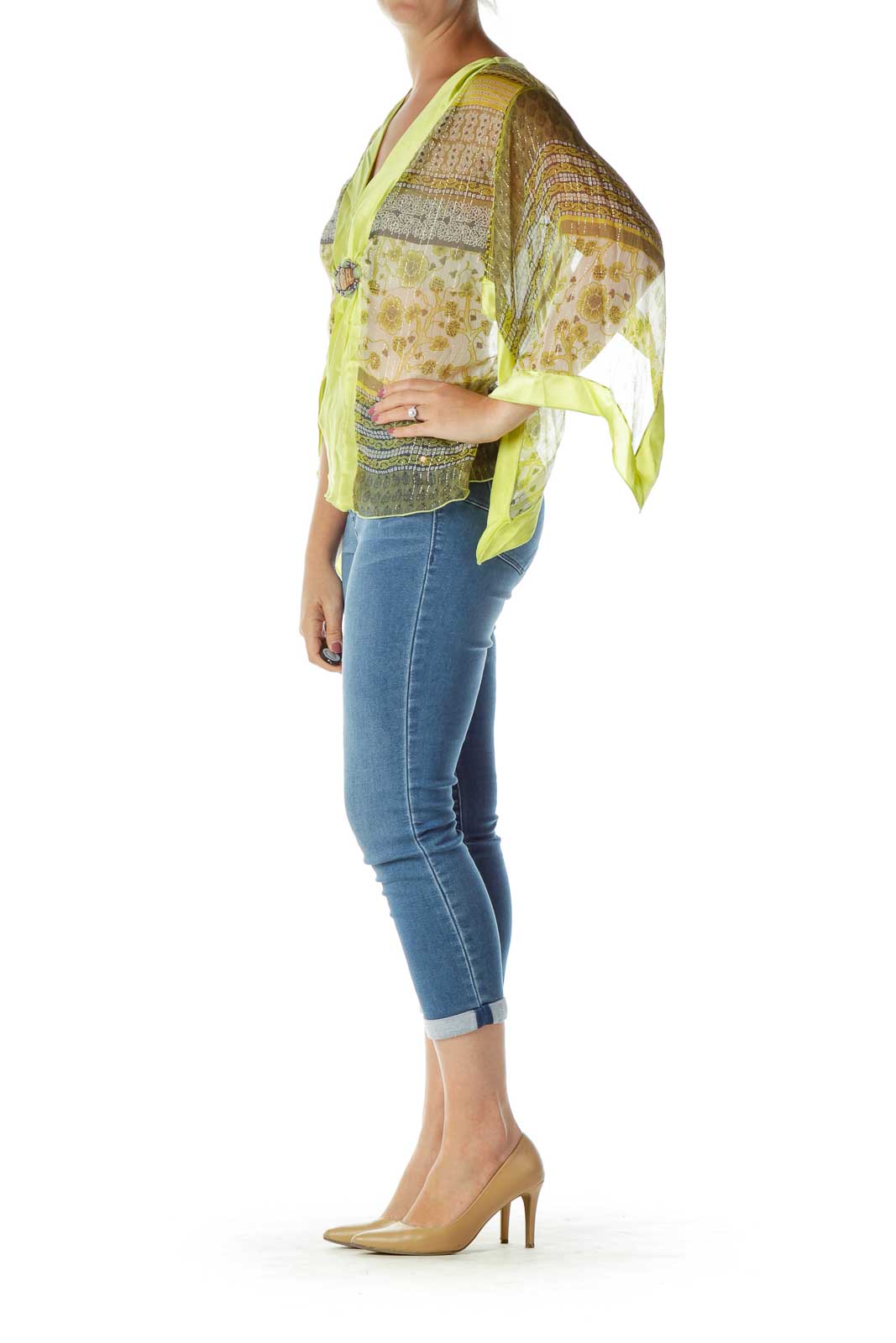 Green Sheer Silk Printed Blouse