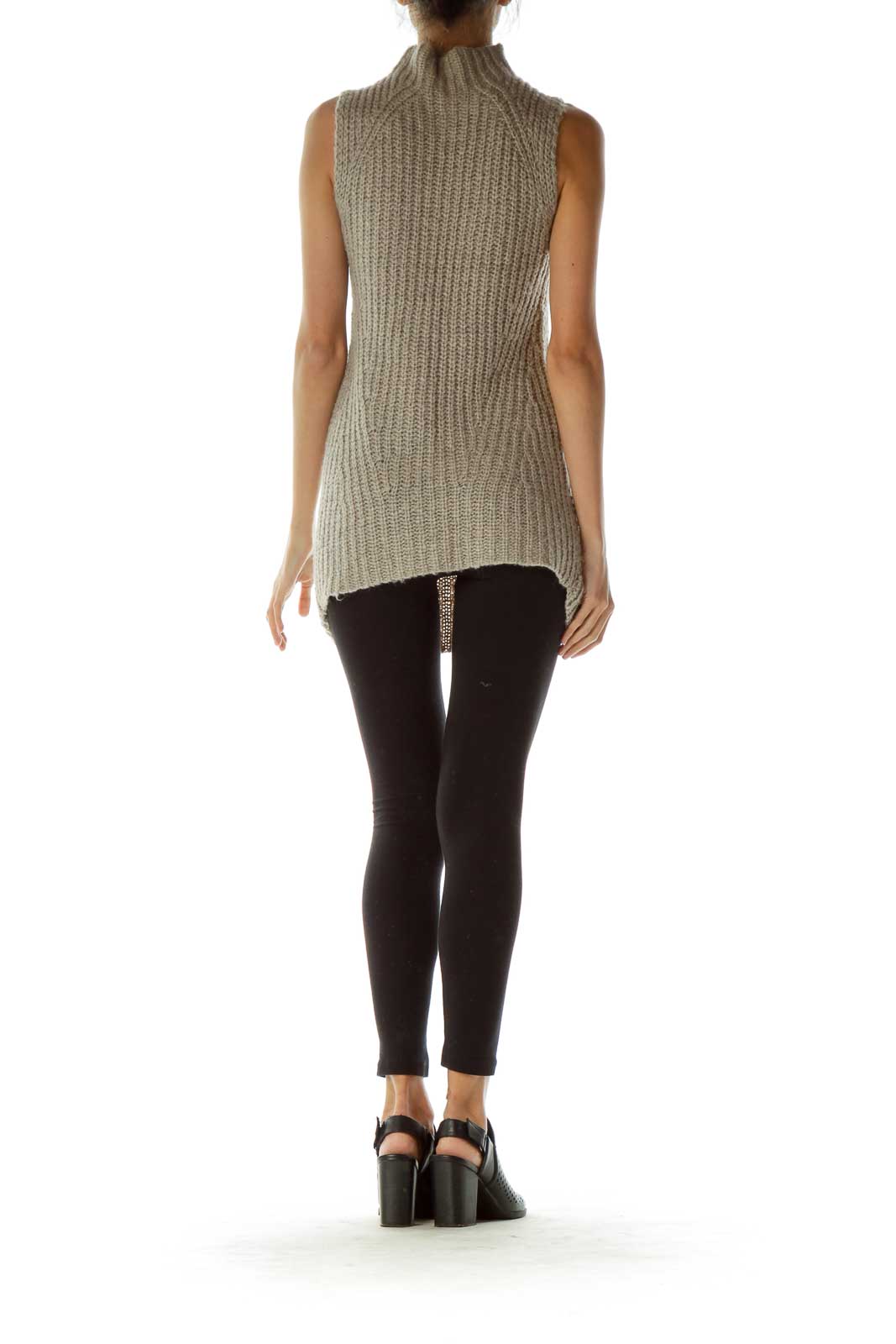 Gray Cable Knit Turtle Neck Top