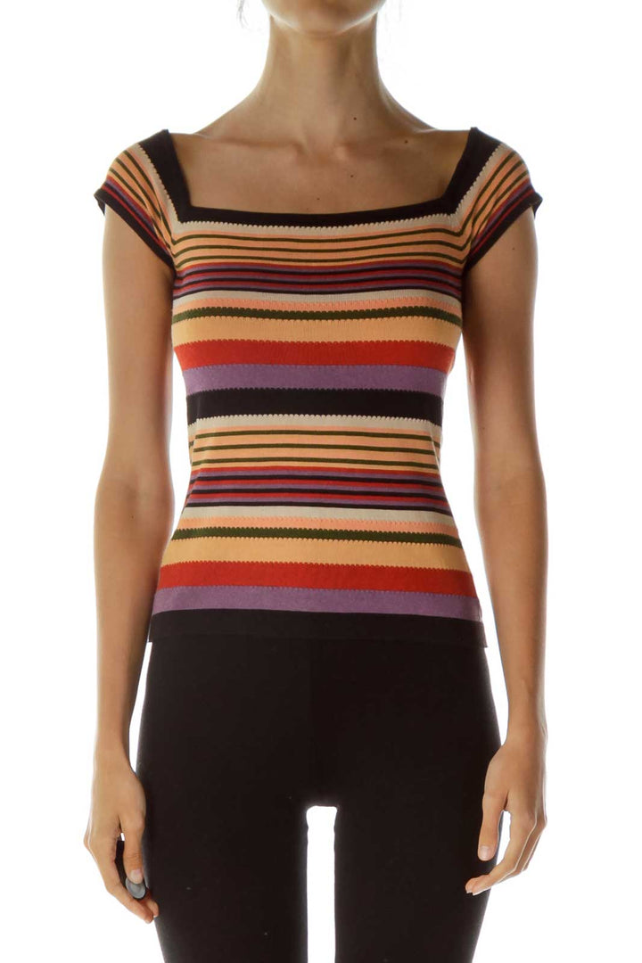 Multicolor Square Neck Knit Top