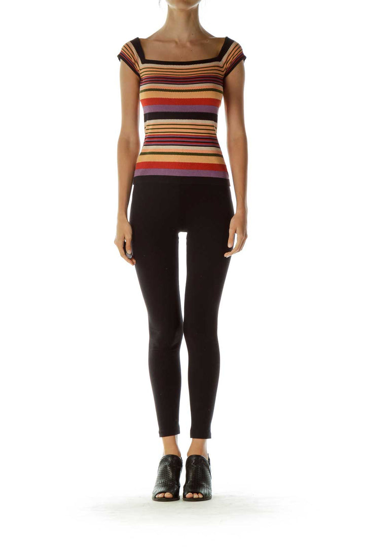 Multicolor Square Neck Knit Top