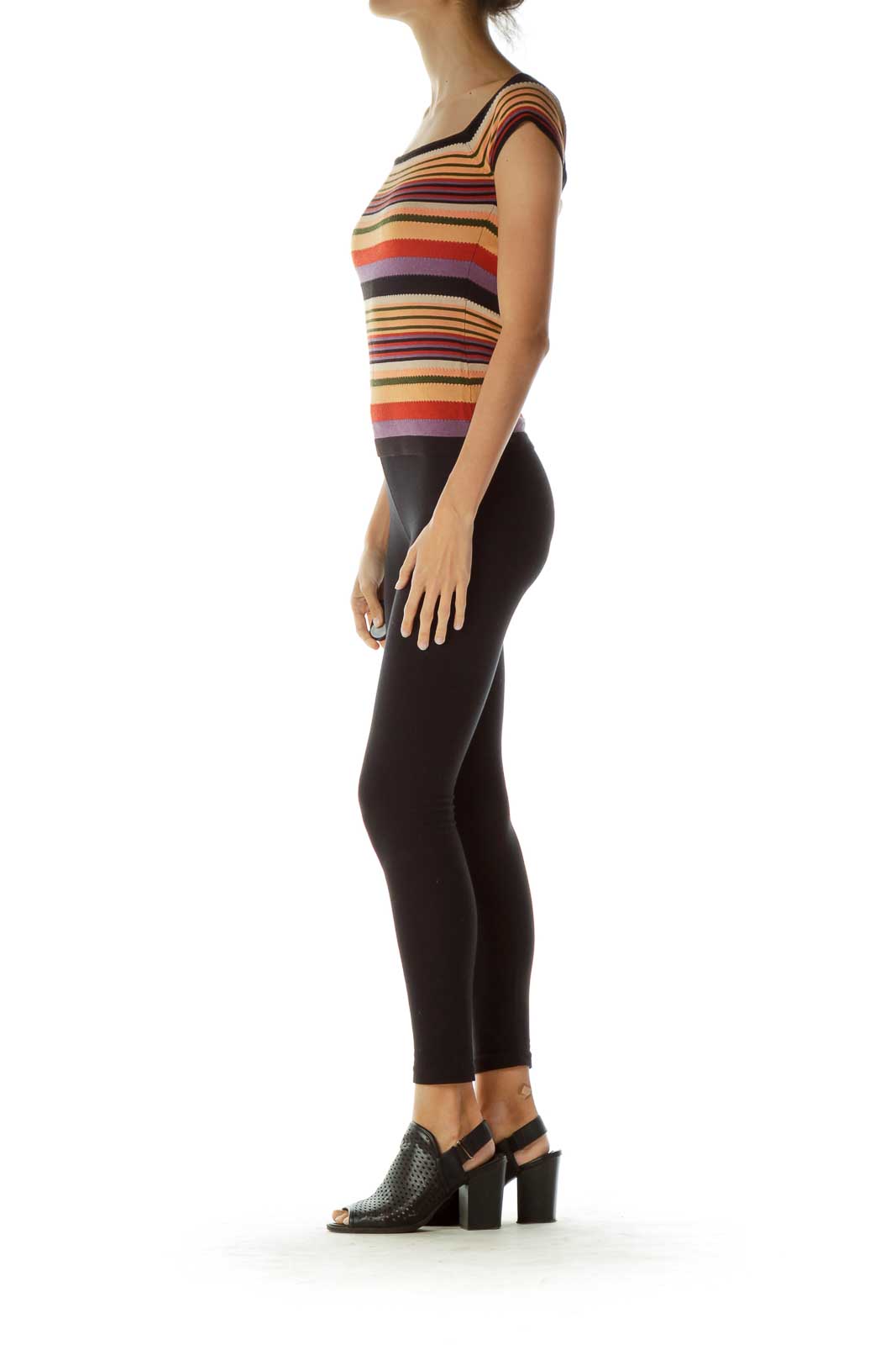 Multicolor Square Neck Knit Top