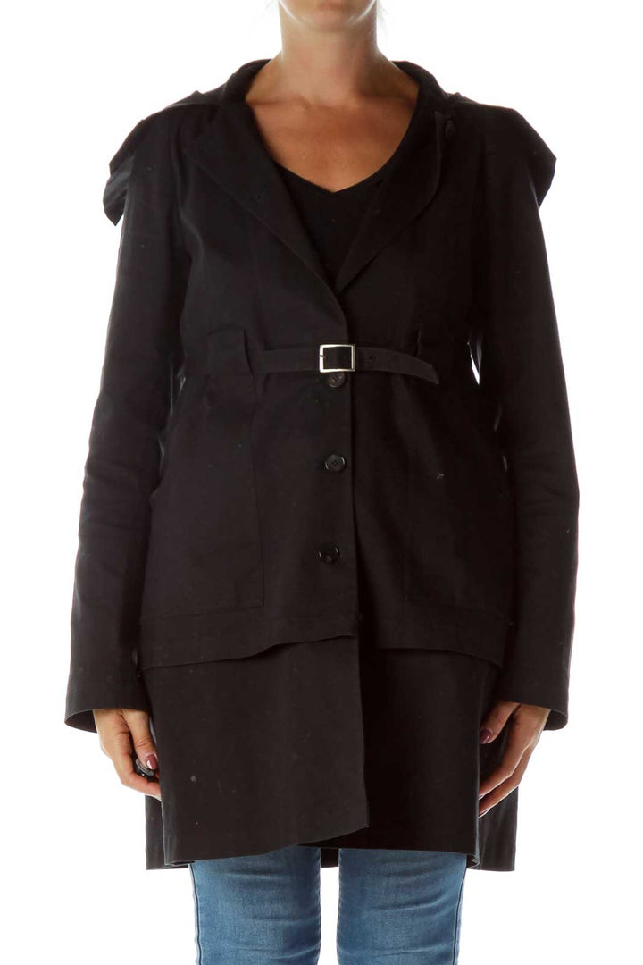 Black Hooded Trench Coat