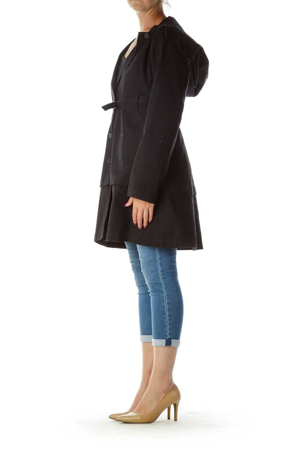 Black Hooded Trench Coat