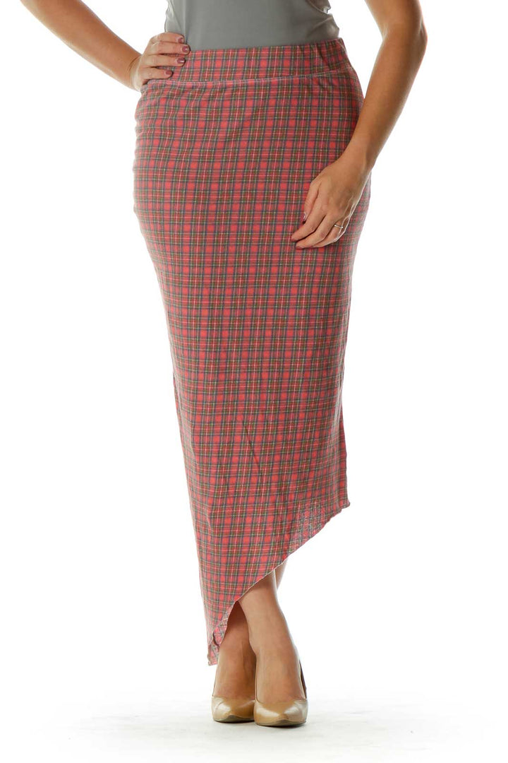 Red Blue Plaid Asymmetrical Skirt