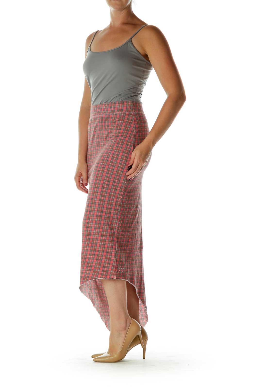 Red Blue Plaid Asymmetrical Skirt