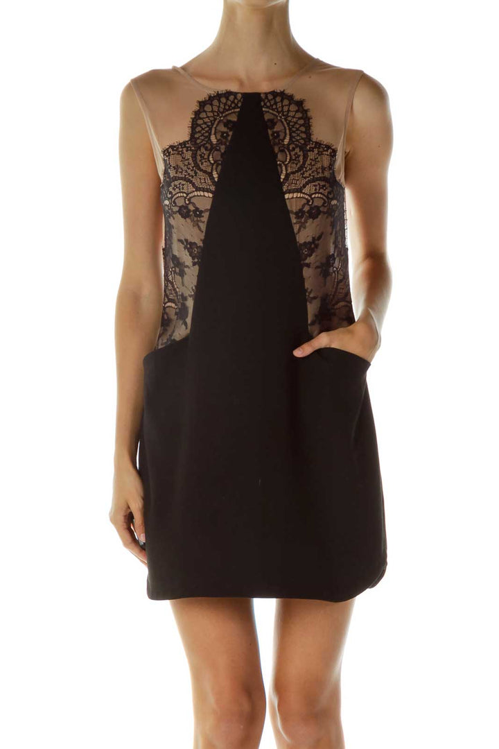 Black Beige Lace Cocktail Dress