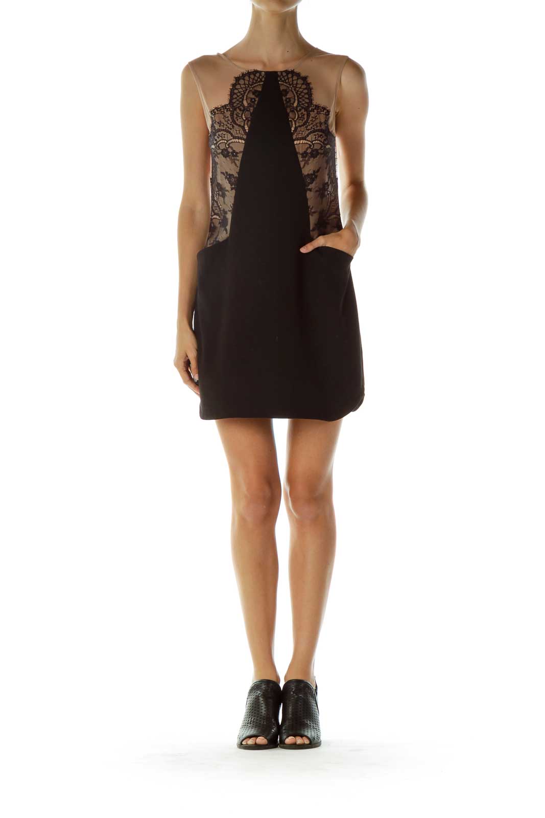 Black Beige Lace Cocktail Dress