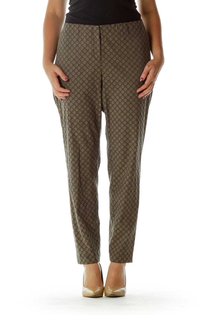 Black Beige Print Slacks