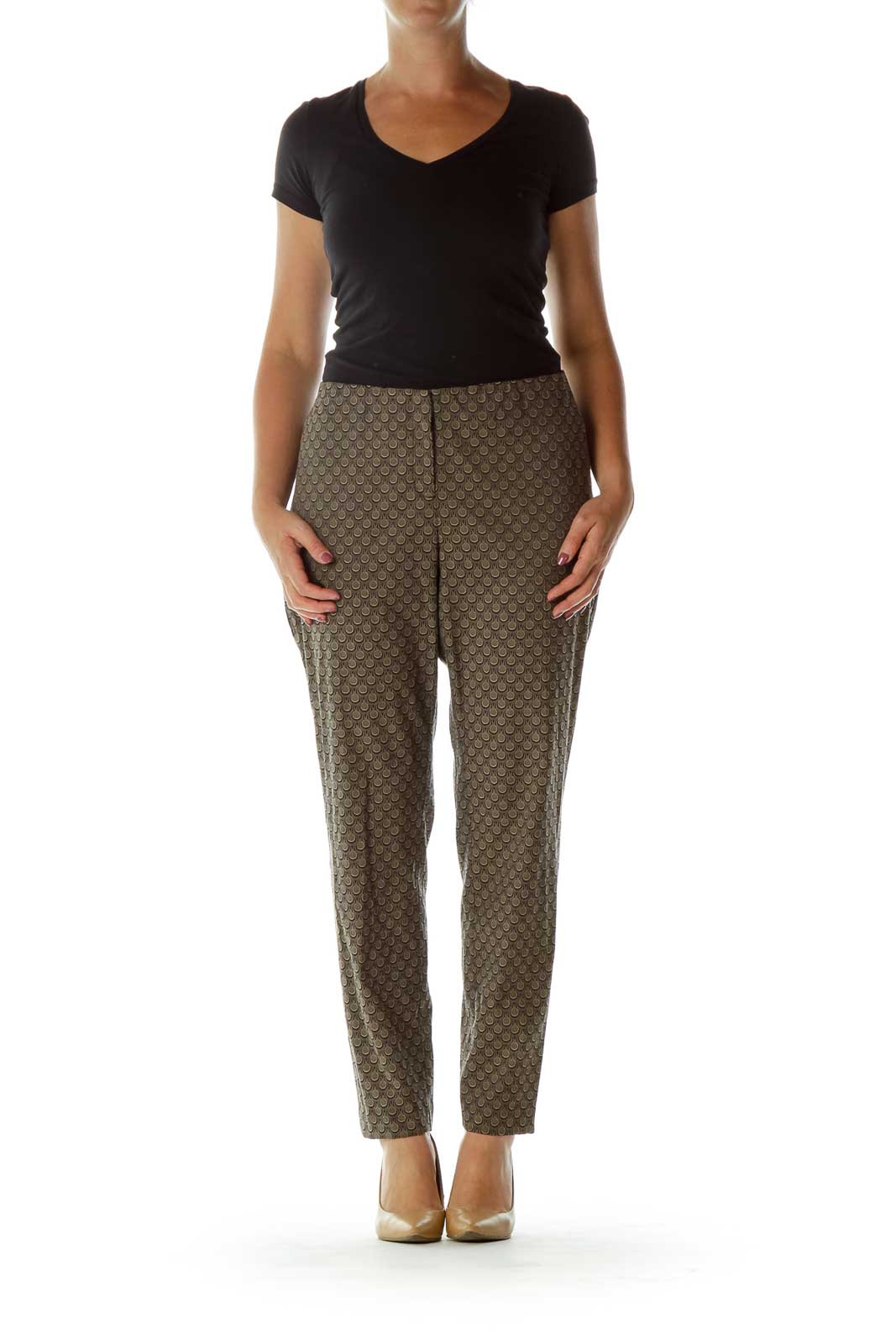 Black Beige Print Slacks