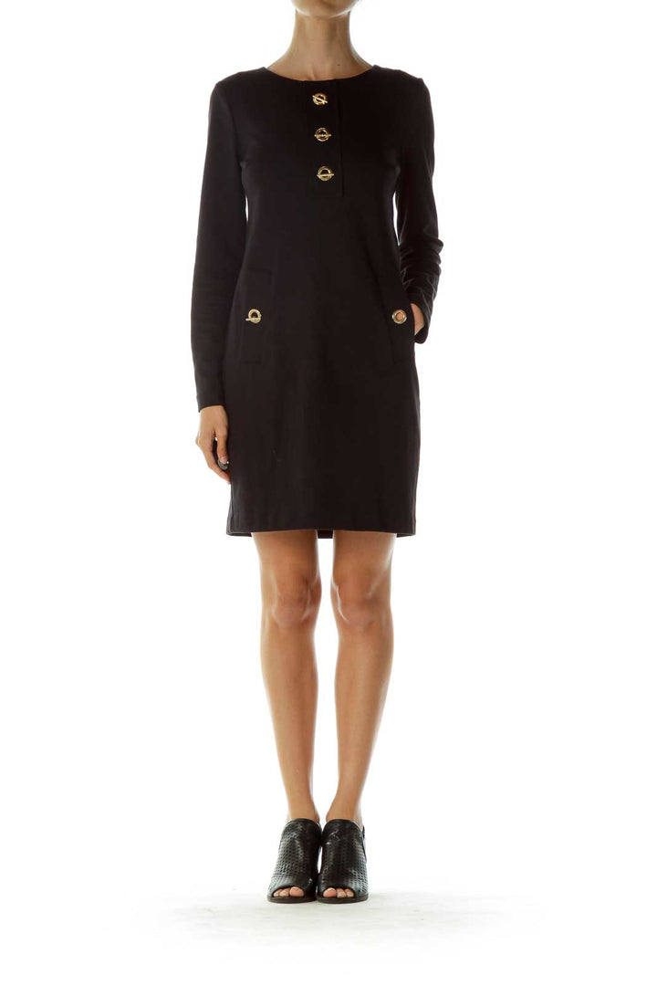 Black Gold Hardware Long Sleeve Work Dress