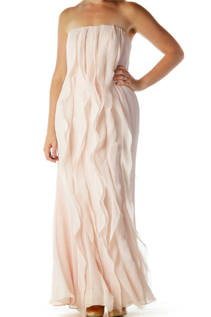 Pink Ruffled Strapless Evening Dress