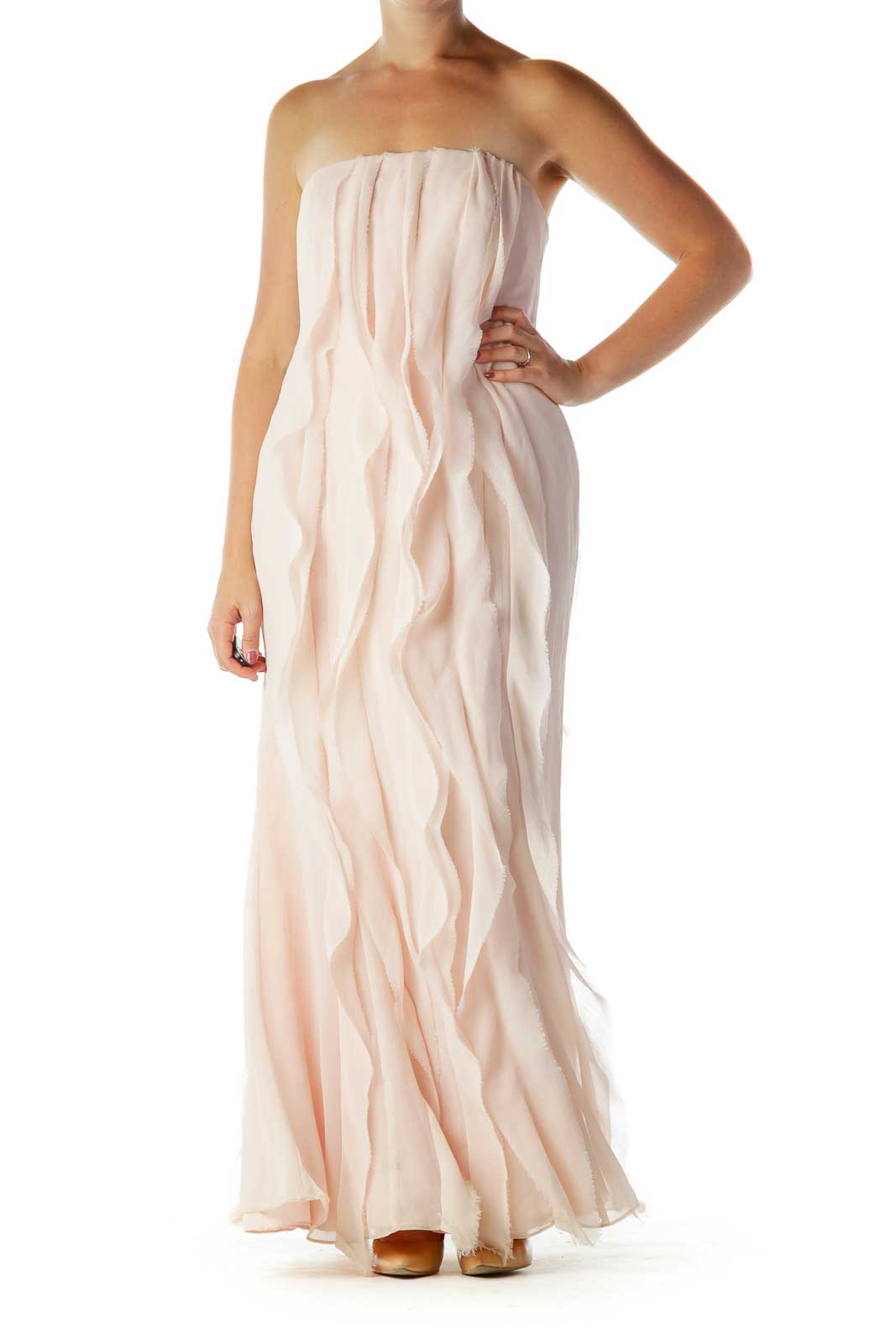 Pink Ruffled Strapless Evening Dress