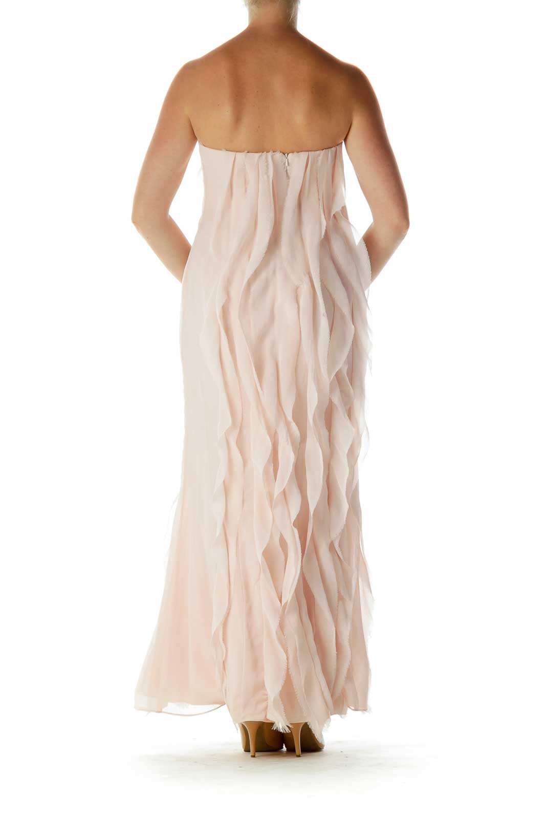 Pink Ruffled Strapless Evening Dress