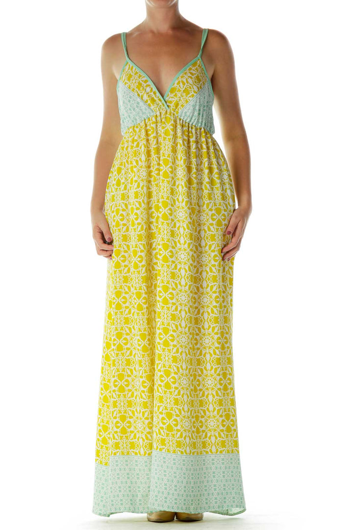 Yellow Green Print Maxi Dress