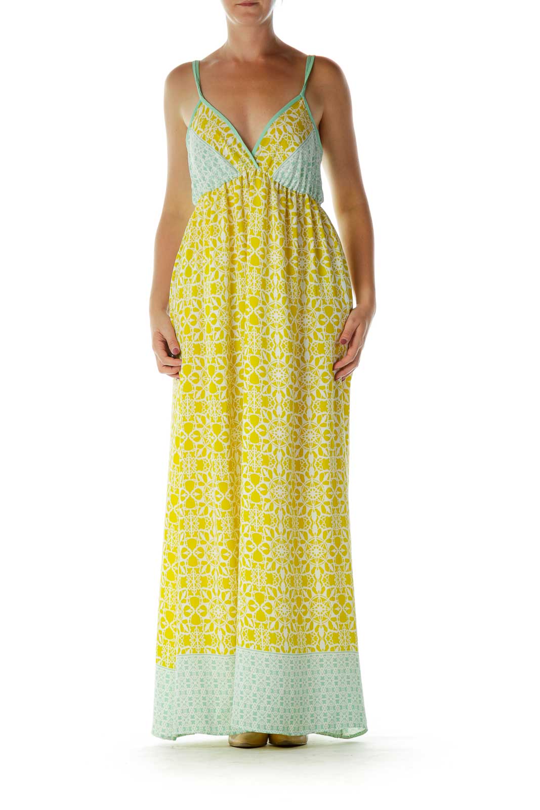 Yellow Green Print Maxi Dress