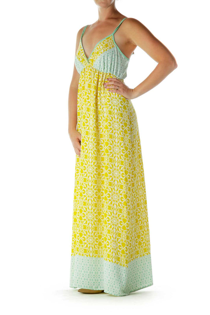 Yellow Green Print Maxi Dress