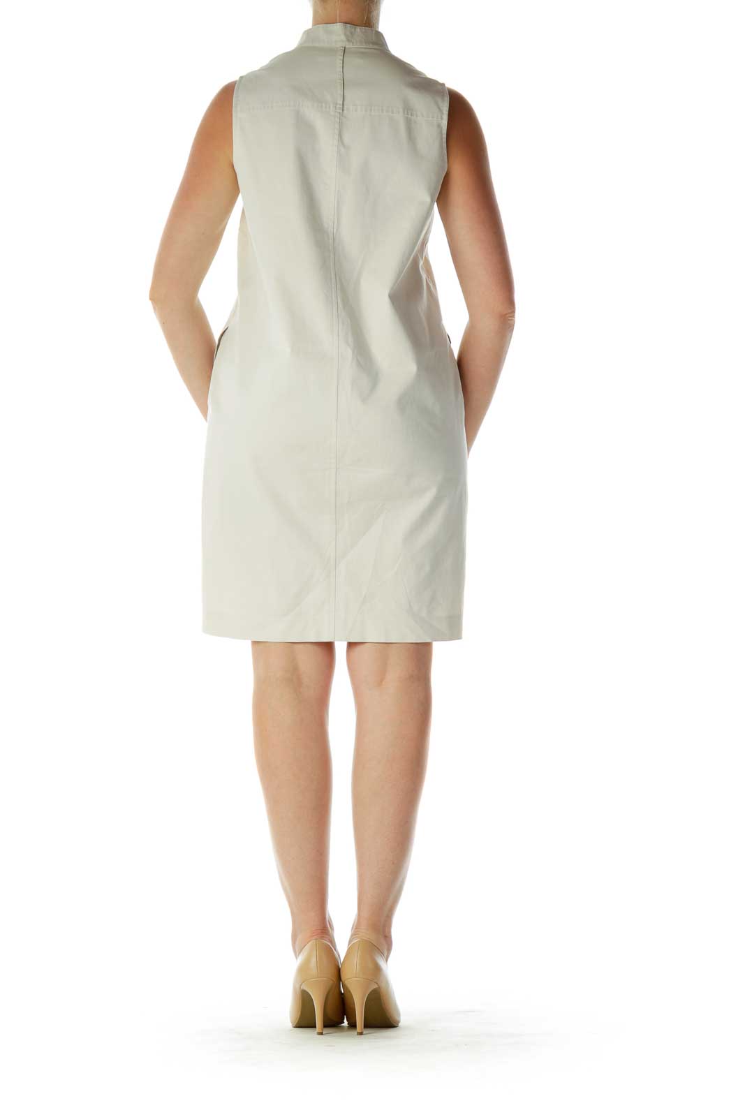 Cream Khaki Sleeveless Work Dress