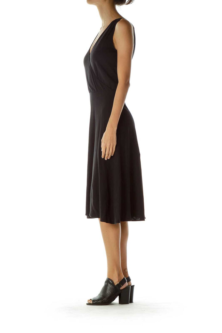 Black V-Neck Work Dress