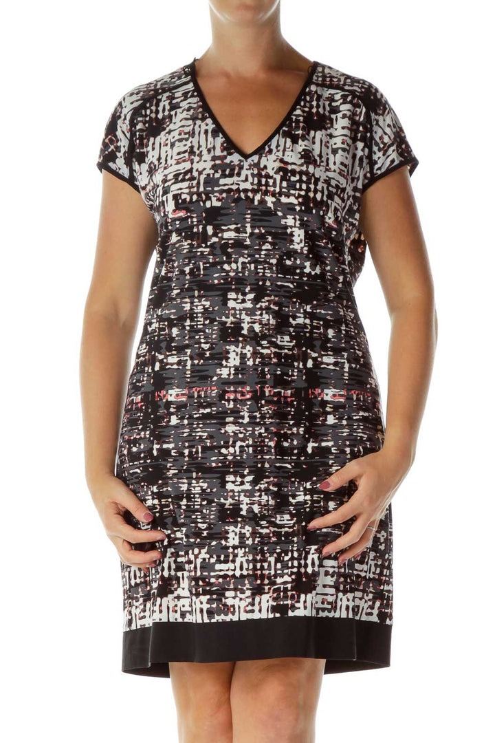 Black Gray Printed Work Dress