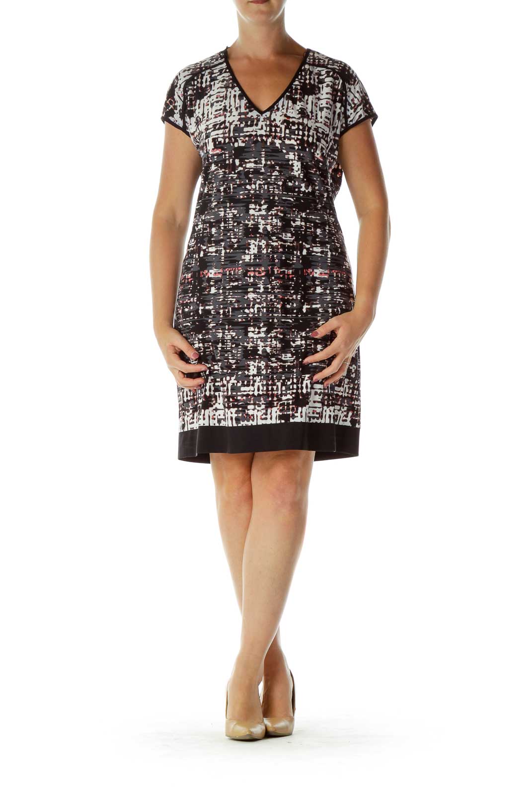 Black Gray Printed Work Dress