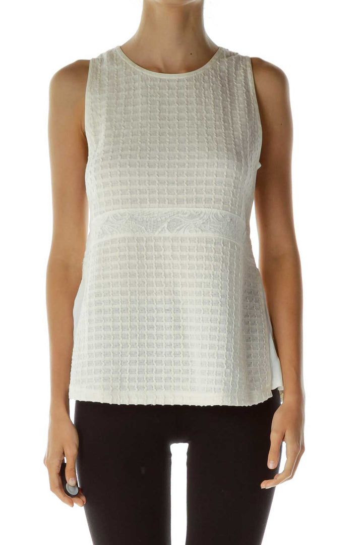 Cream Textured Sleeveless Blouse