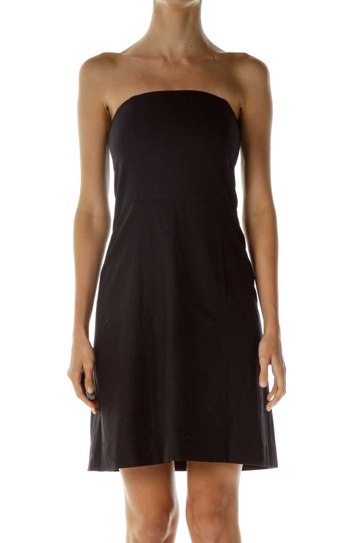 Black Wool Strapless Cocktail Dress