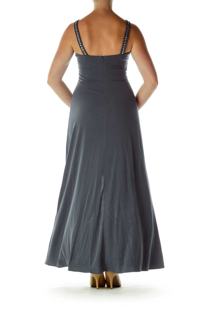 Gray Beaded Evening Dress