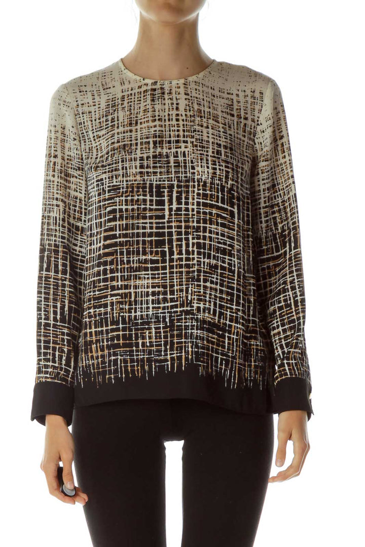 Brown Black Geometric Print Blouse