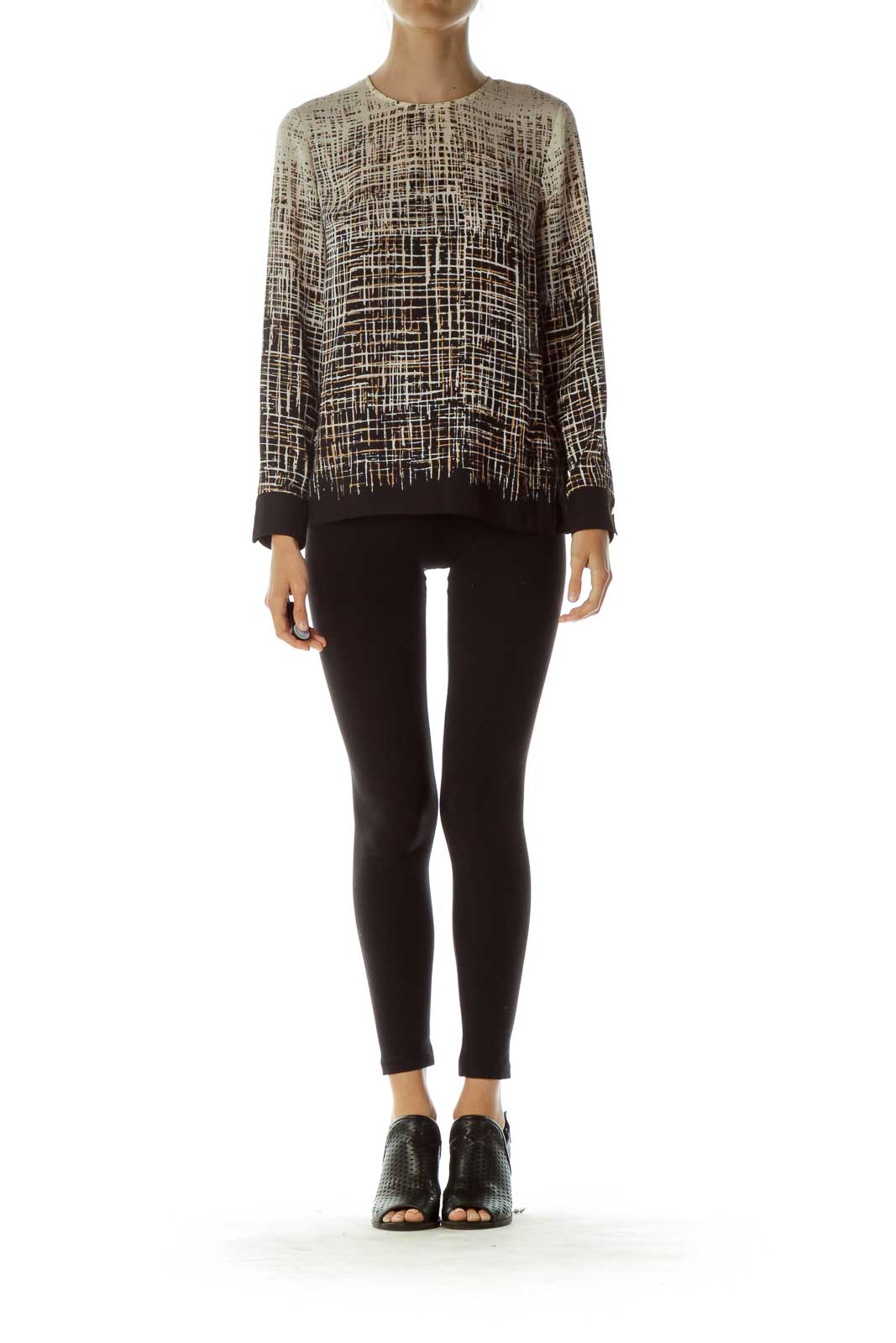 Brown Black Geometric Print Blouse