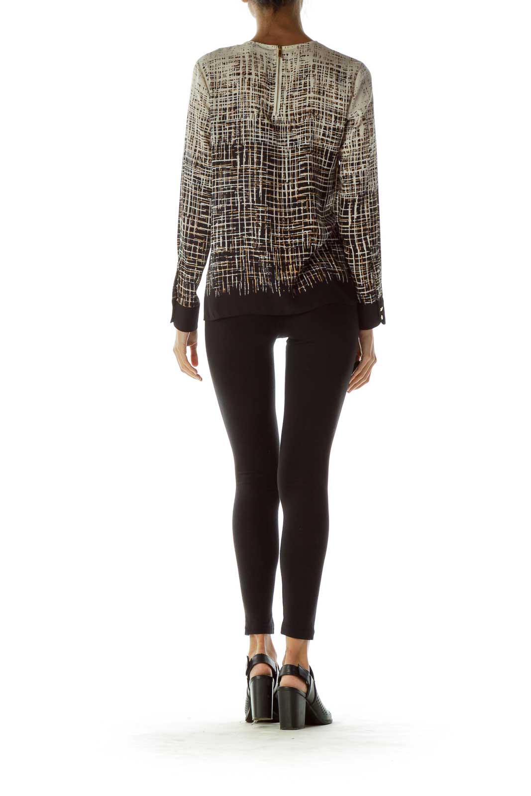 Brown Black Geometric Print Blouse