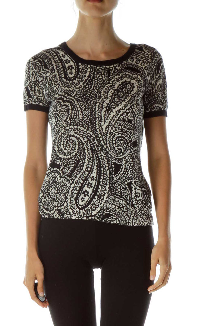 Black Beige Paisley Print Top