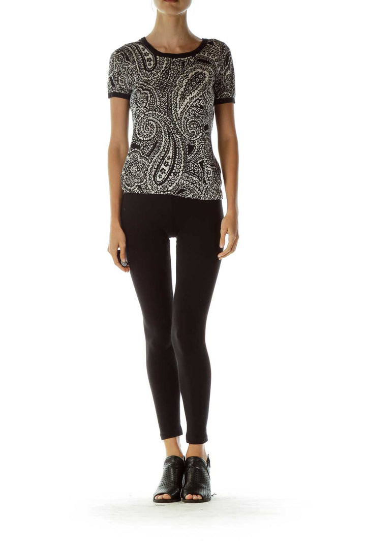 Black Beige Paisley Print Top