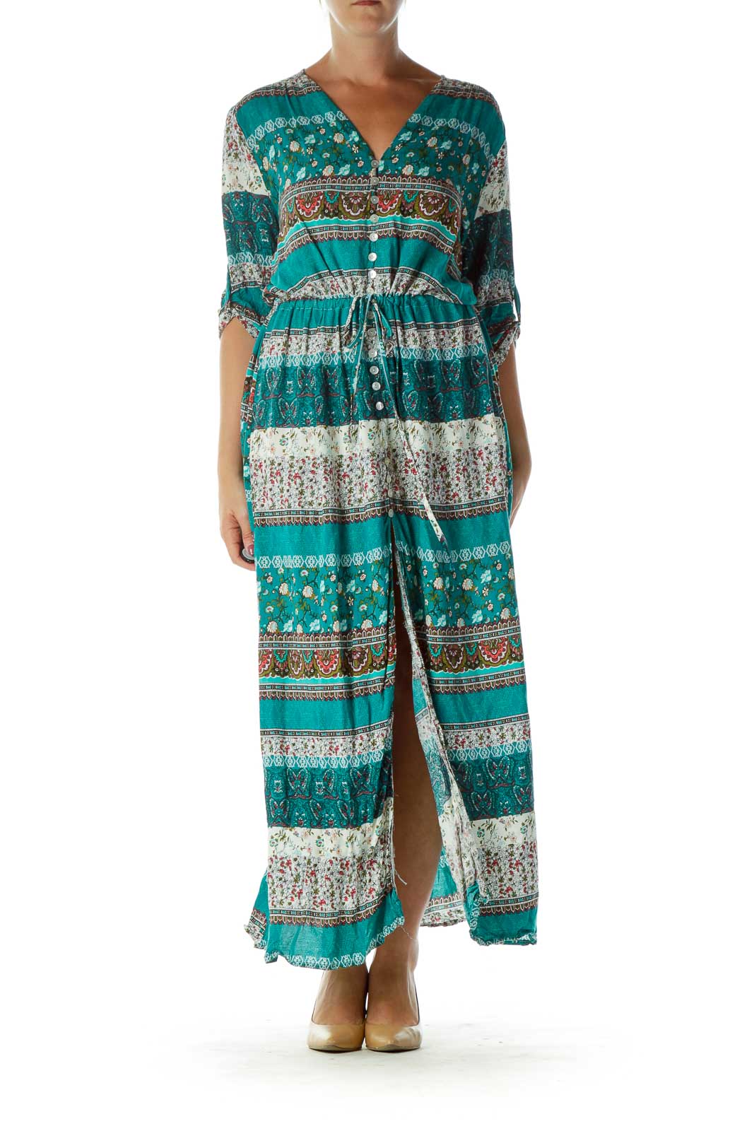 Turquoise Printed Maxi Dress