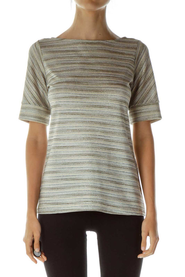 Striped Glitter Short Sleeve Top