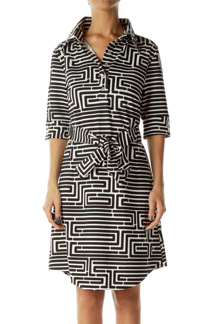 Black White Geometric Print Dress